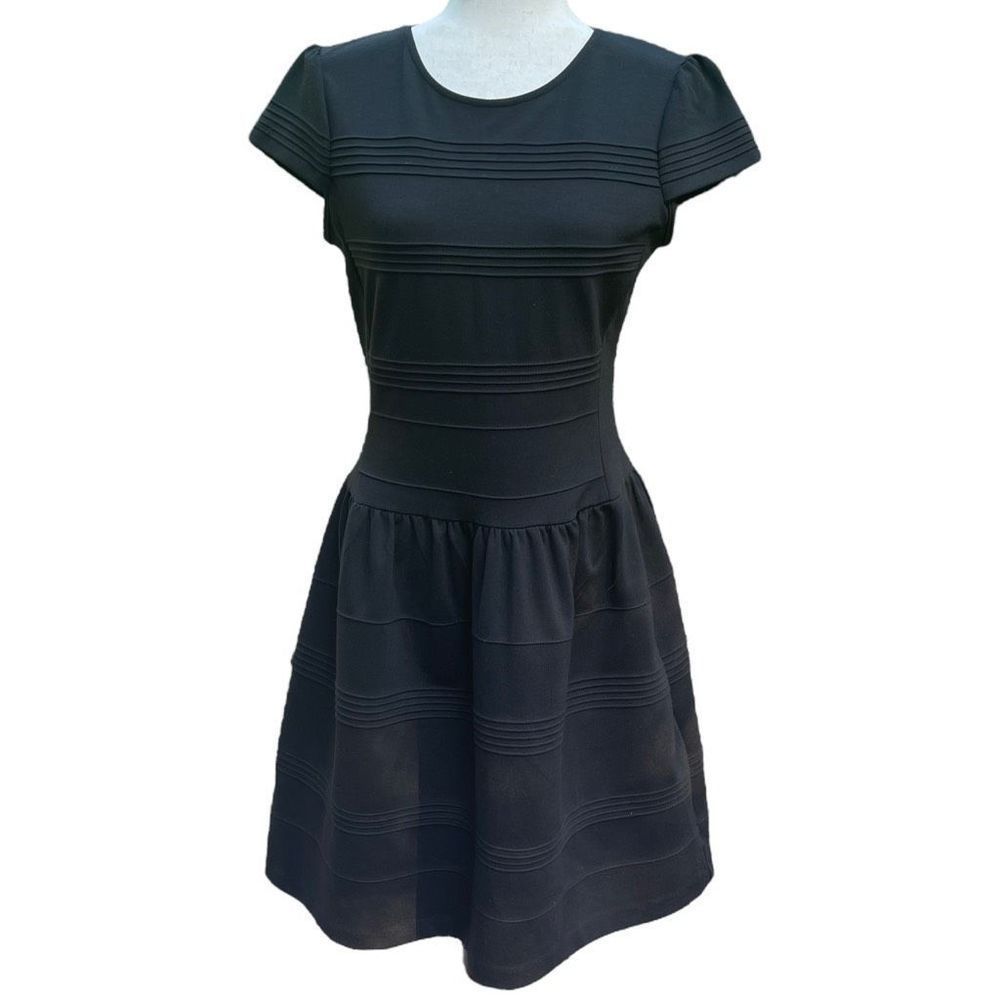 Anthropologie Girls from Savoy Black Pintuck Ponte Short Sleeve Mini Dress size - Picture 4 of 12